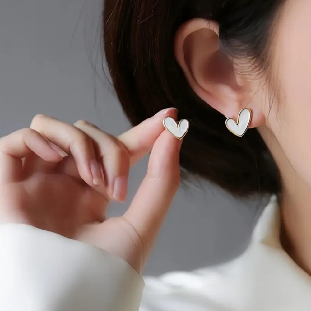 White Heart Earrings - Picture 2 of 7